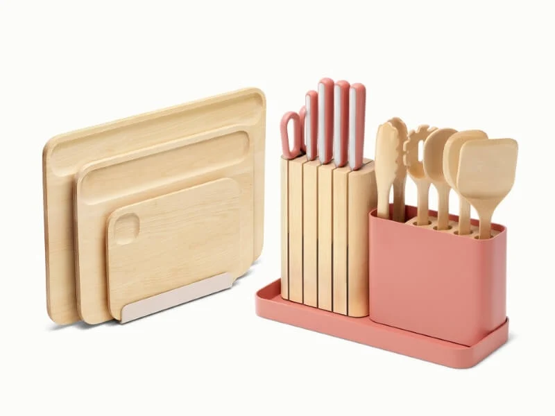 Prep and Boards Set with Wooden Utensils, Cutting Boards and Knives