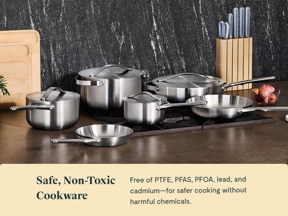 Caraway Stainless Steel Deluxe Cookware Set for Safe Everyday Cooking