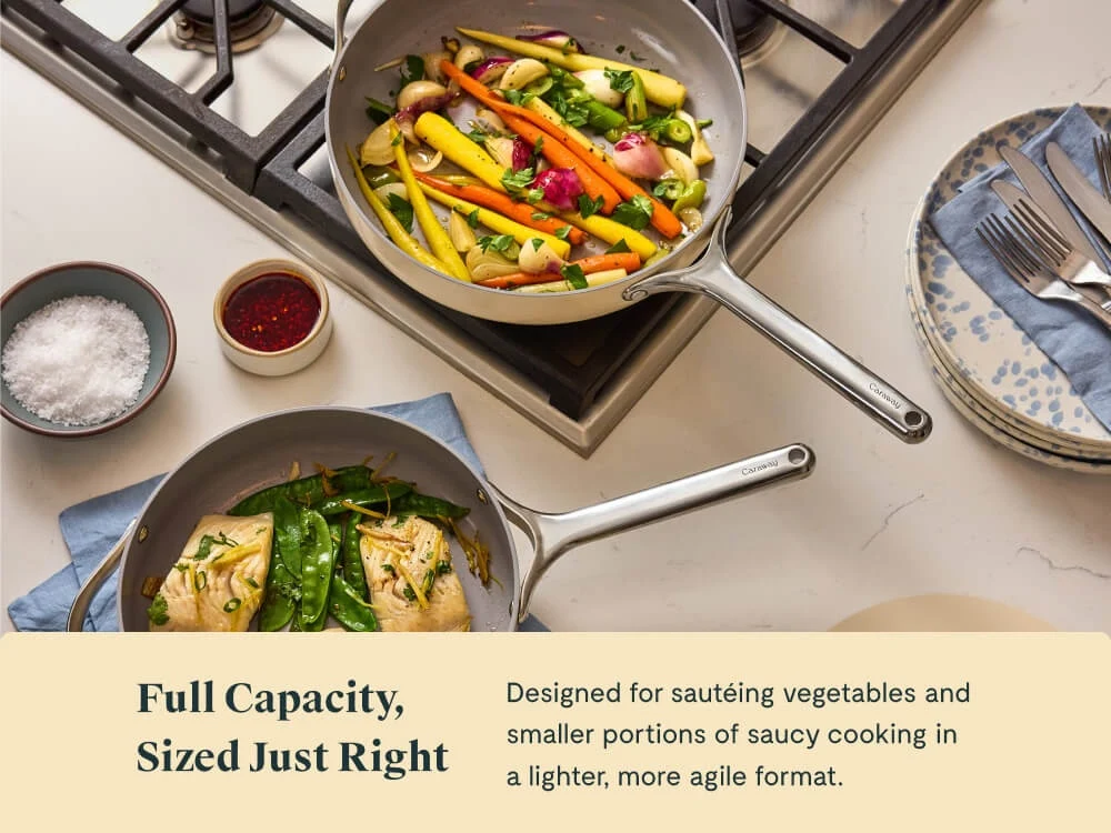 3 qt Ceramic-Coated Small Sauté Pan for Vegetables and Sauces