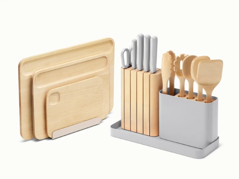 Prep and Boards Set with Wooden Utensils, Cutting Boards and Knives