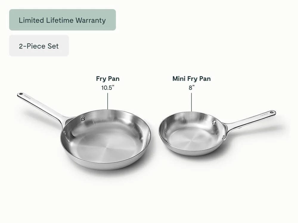 Stainless Steel Fry Pan Duo Bundle with 5-Ply Fully Clad Steel