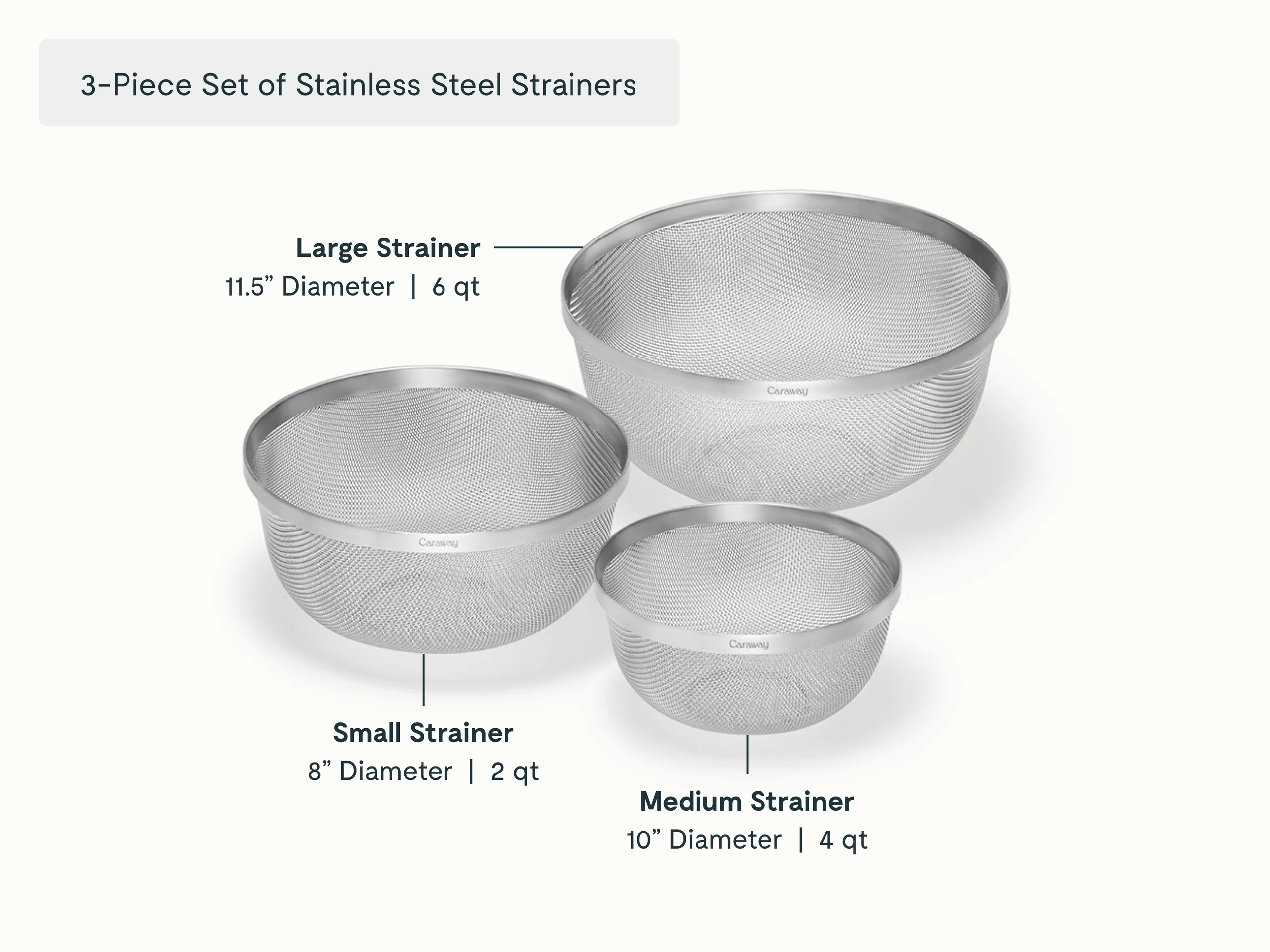 Stainless Steel Strainer Set for Everyday Kitchen Straining Tasks