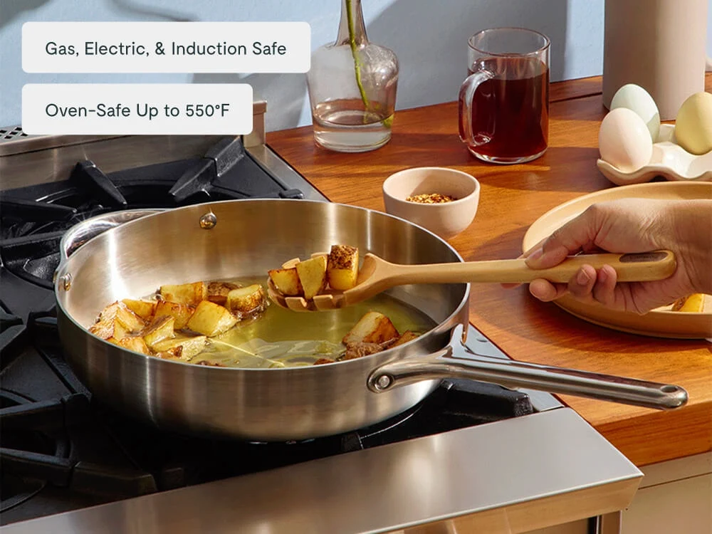 Stainless Steel Sauté Pan with 5-Ply Construction and Even Heat