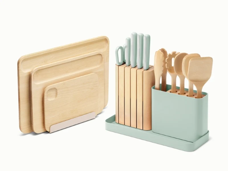 Prep and Boards Set with Wooden Utensils, Cutting Boards and Knives