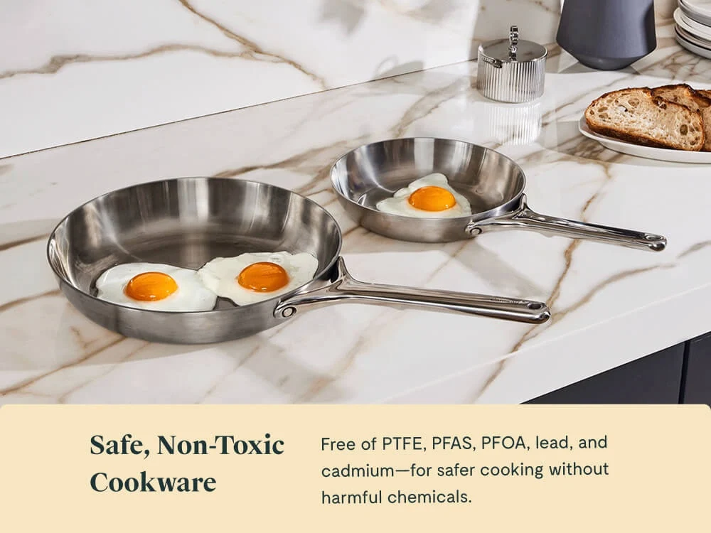 Stainless Steel Fry Pan Duo Bundle with 5-Ply Fully Clad Steel