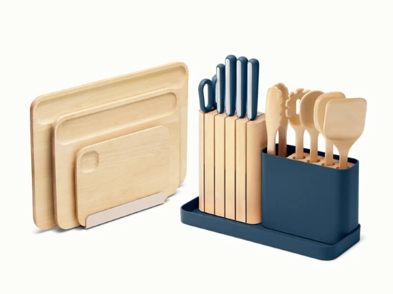 Prep and Boards Set with Wooden Utensils, Cutting Boards and Knives