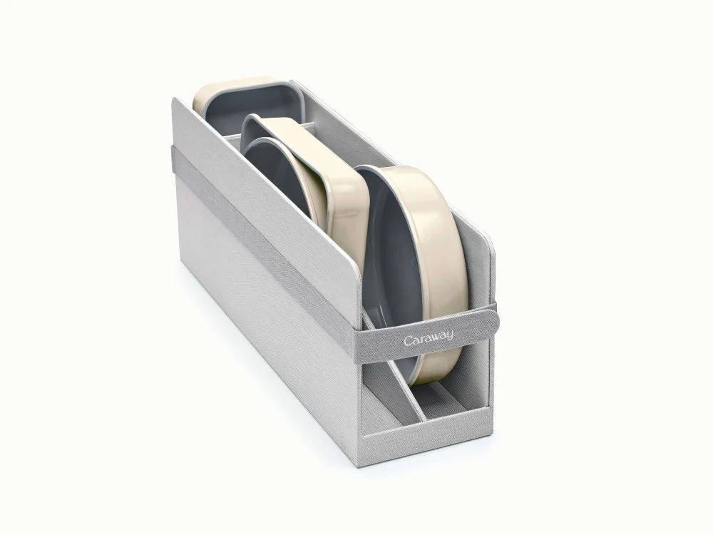 2-Slot Bakeware Organizer with Magnetic Clasp for Loaf and Square Pans