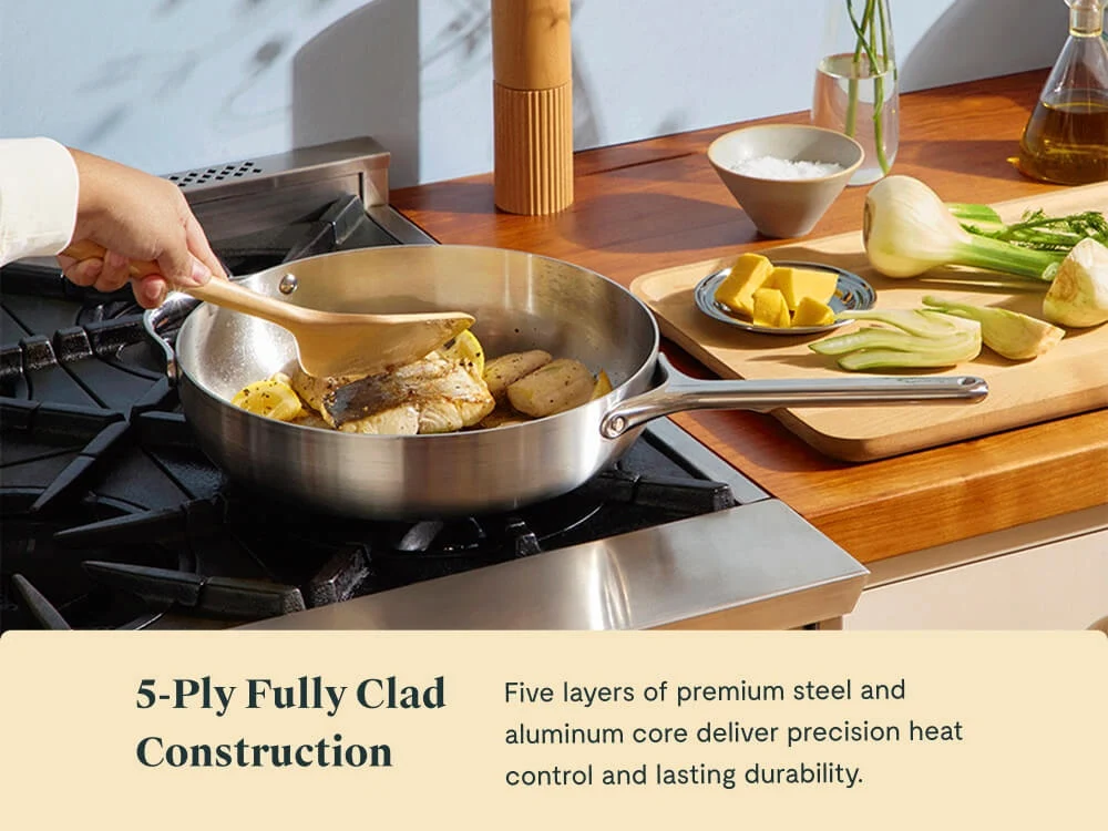 Stainless Steel Sauté Pan with 5-Ply Construction and Even Heat