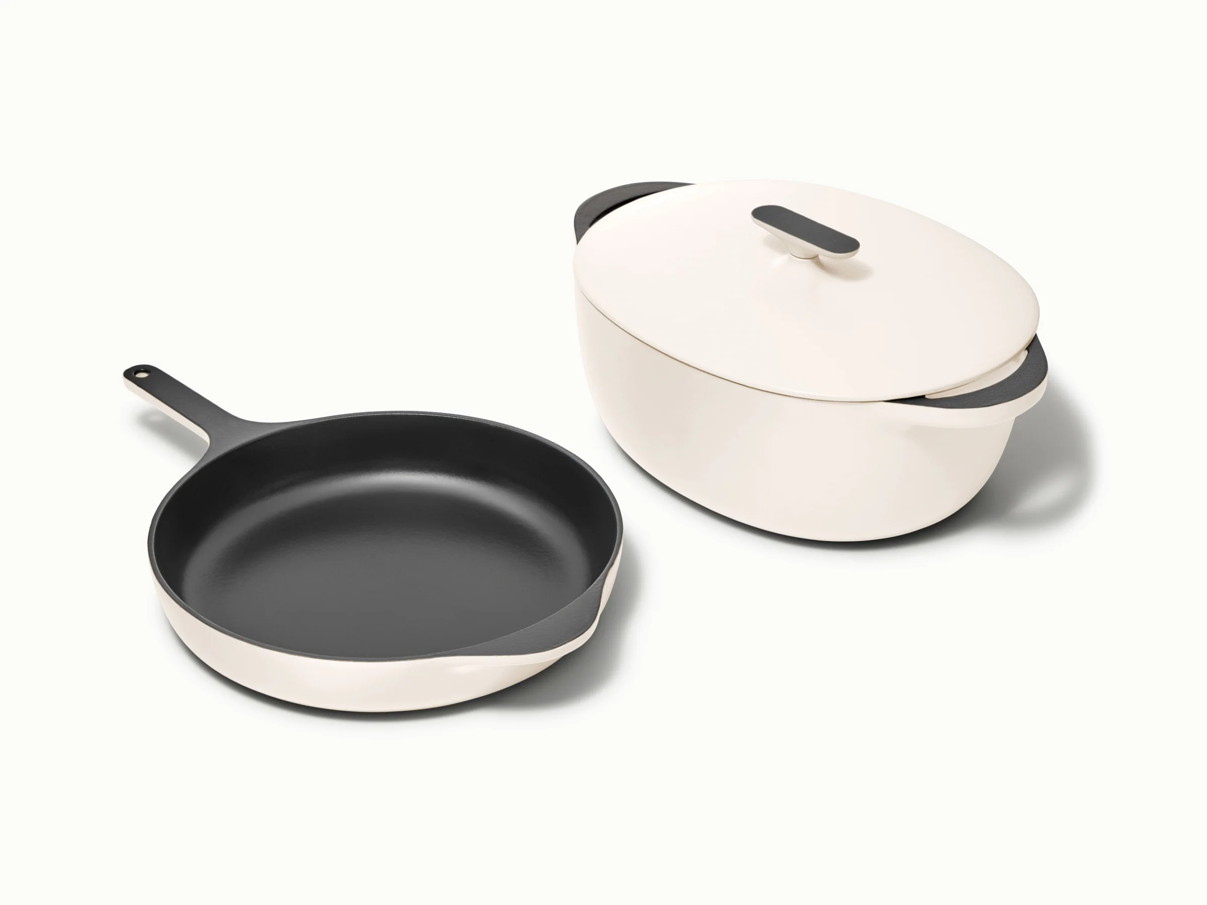 Large Enameled Cast Iron Duo with Wood Storage Organizer
