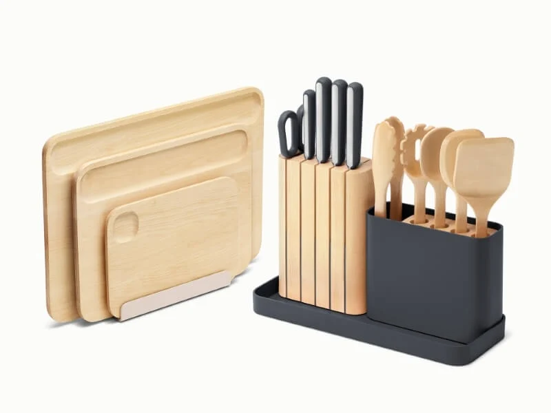 Prep and Boards Set with Wooden Utensils, Cutting Boards and Knives