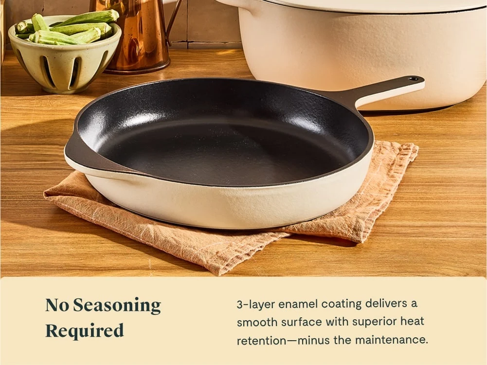 Cast Iron 12 inch Skillet, Enameled 12-Inch Pan for Searing and One-Pan Meals